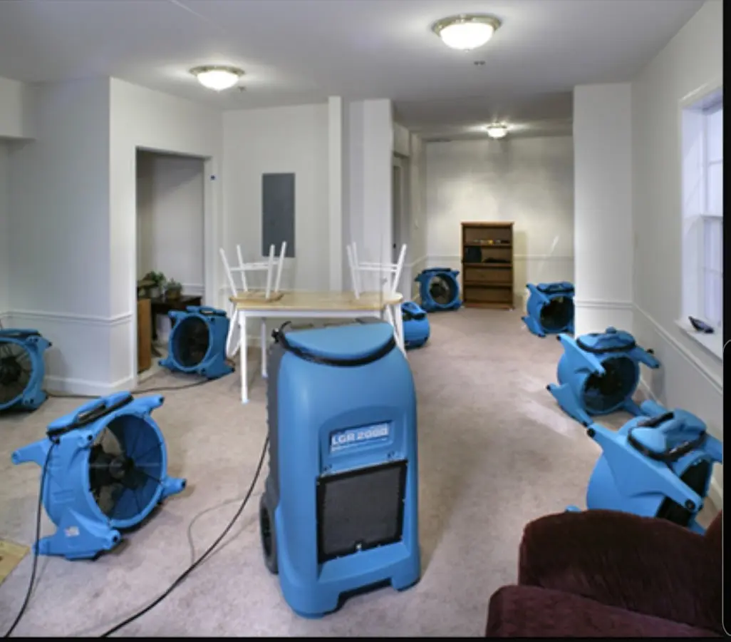 Air movers and dehumidifier setup for Water Extraction & Removal in Edison